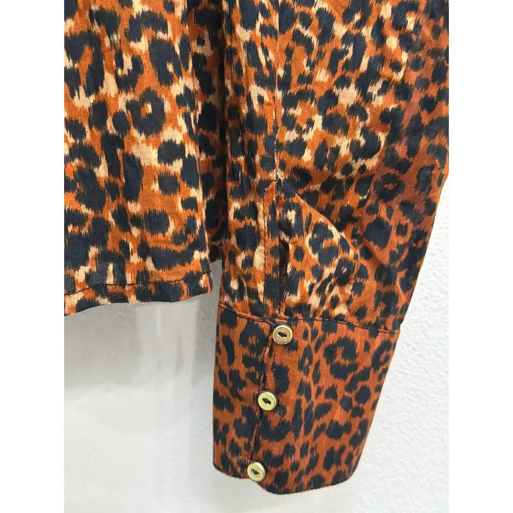 Ulla Johnson Vesna Leopard Print Blouse Brown Black  Long Sleeve Cotton Size 6
